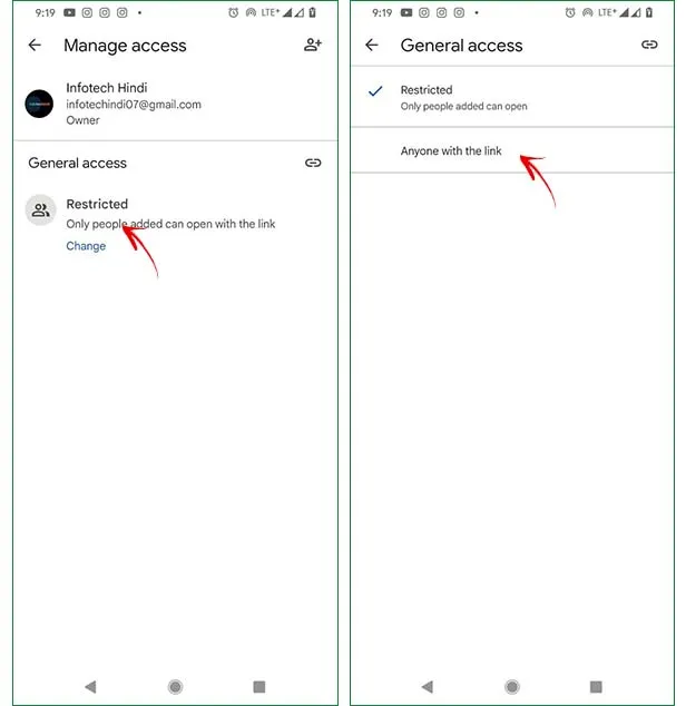 Google drive request access problem on android