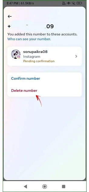 Instagram se number kaise delete karen